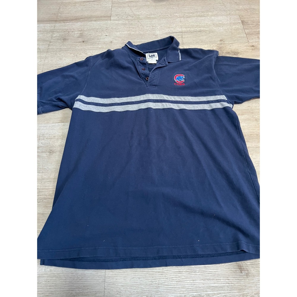 Vintage Lee Sport Chicago Cubs Polo Shirt Navy Blue Grey Mens XL MLB 90s Y2K